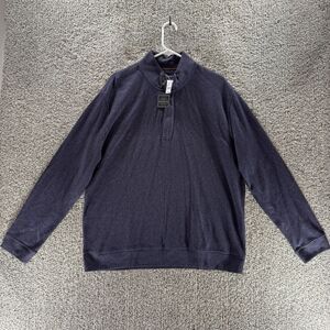 Jos A Bank Sweater Mens XL Blue Reserve Quarter Zip Elbow Patches Cotton New
